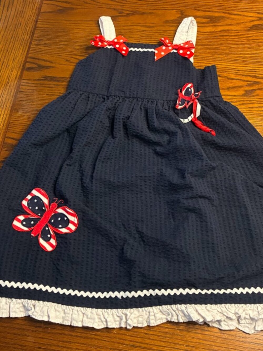 Sophie Rose Seersucker Dress - Red White and Blue Butterfly - Girls Size 6X